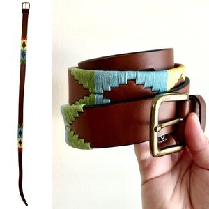 Gaucho Life Embroidered Multi Color Western Boho Cognac Leather Belt SIZE 40